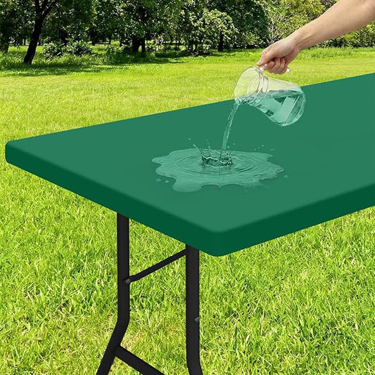 Smiry Rectangle Tablecloth, Elastic Fitted Flannel Backed Vinyl Tablecloths for 4ft Folding Tables, Waterproof Wipeable Table Covers for Indoor, Outdoor, Picnic and Camping (Emerald Green, 30"x48")