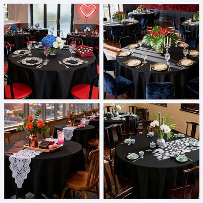 MRJ Black 70 Inch Round Tablecloths Stain and Wrinkle Resistant Washable Polyester Table Cloth for Wedding Dining Banquet Birthday Party Buffet