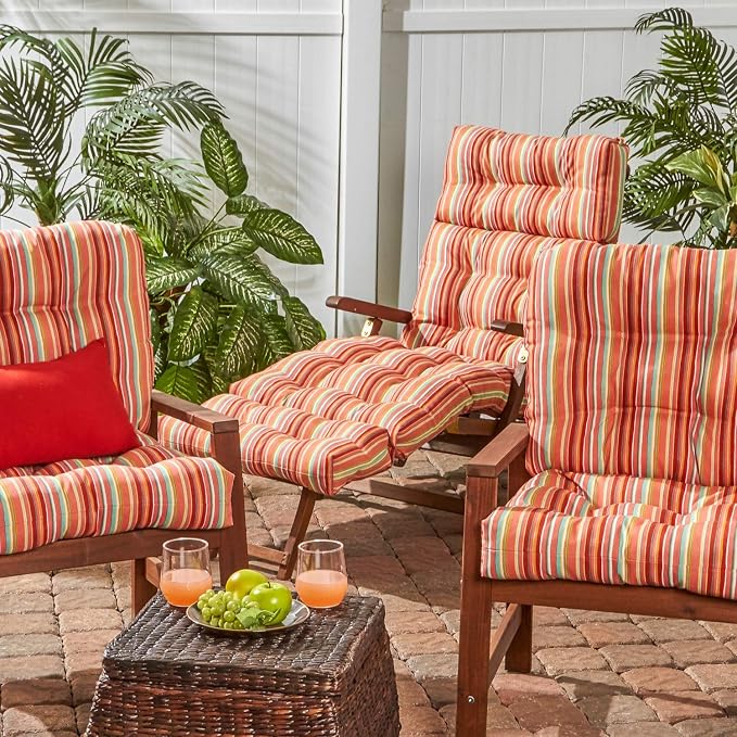 Greendale Home Fashions 72 x 22-inch Outdoor Chaise Lounge Cushion, Coral Stripe