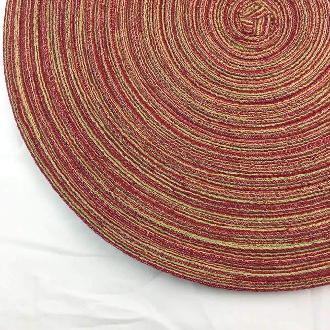 Red-A，Placemats,Round Placemats for Dining Table Set of 6 Woven Heat Resistant Non-Slip Kitchen Table Mats Diameter 14 Inch(Wine)