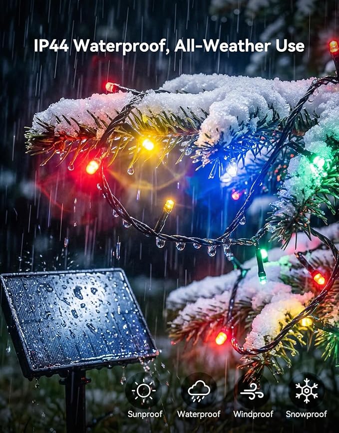 LitHome 34 Colors Solar String Lights Outdoor with Remote, 50 FT 150 LED | Solar & USB Powered Halloween String Lights, Waterproof Color Changing Christmas Light for Xmas Tree Light Party Decor