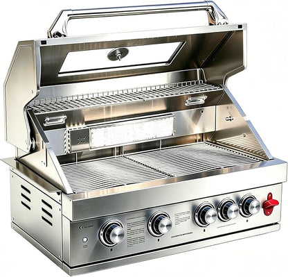 32-Inch Built-In Propane Gas Grill Head, 5 Burner, 304 Stainless Steel, 63,100 BTUs, Infrared Rear Burner, Natural Gas Convertible, Outdoor Cooking