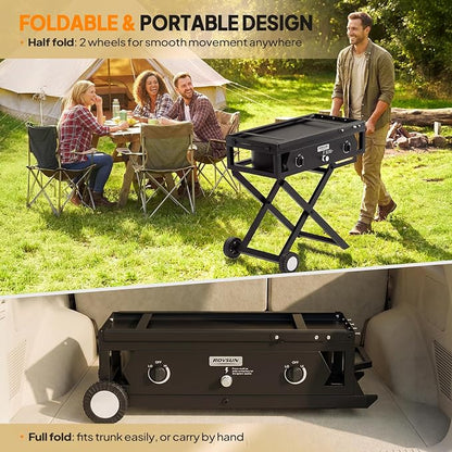 ROVSUN 2 Burner Foldable Gas Stove with Side Table, 150,000 BTU Portable Propane Stove with Ignition & Regulator for Camping Home Backyard Cooking Brewing Canning Turkey Frying
