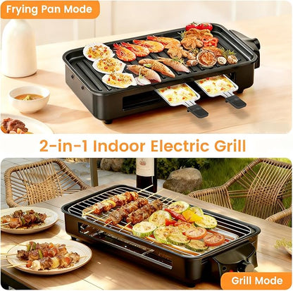 Electric Indoor Grill 1700W - YOHAWJAN 2 in 1 Smokeless Indoor Grill Pan for Kitchen with Grilling Net & Non-Stick Removable Griddle Plate, Temperature Control Korean BBQ Grill with 3 Cheese Pan