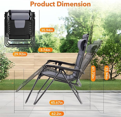 Zero Gravity Lawn Chairs, Oversized Padded Outdoor Chairs with Cup Holder | Oversized Zero Gravity Design, Weightless Comfort with Padded Support, Adjustable Recline, Cup Holder for Lawn and Camping.