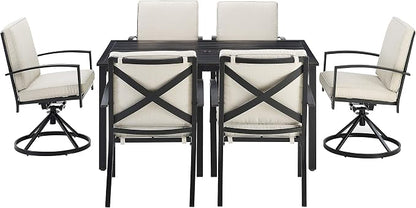 Crosley Furniture Kaplan 7-Piece Outdoor Dining Set for 6, Patio Table and Chairs for Backyard, Deck, Oiled Bronze with Oatmeal Cushions