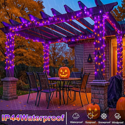 82FT 250 LED Orange and Purple Halloween String Lights Outdoor Indoor | Plug in Waterproof 8 Modes Clear Wire String Twinkle Lights for Bedroom Outside Patio Xmas Party Holiday Decorations