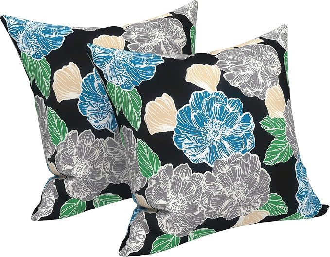 LVTXIII 2 Pack Outdoor Pillow Covers ONLY 18x18 Inch, Water-Repellent Square Decorative Cushion Covers for Patio Furniture, Garden, Sofa, Sketch Peony