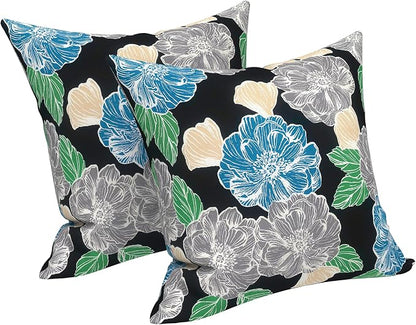 LVTXIII 2 Pack Outdoor Pillow Covers ONLY 18x18 Inch, Water-Repellent Square Decorative Cushion Covers for Patio Furniture, Garden, Sofa, Sketch Peony