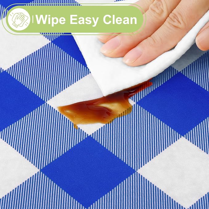 Smiry Picnic Table Cloth, Vinyl Tablecloths with Flannel Backing, 60" Round | Waterproof Picnic Table Cloth, Wipeable Buffalo Plaid Table Cover for Indoor and Outdoor (Blue & White)