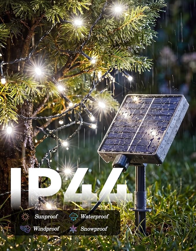 2 Pack 200LED Solar Christmas String Lights Outdoor Waterproof | Total 132FT Twinkle Lights with 8 Lighting Modes Remote for Outside Christmas Trees Decorations, Cool White