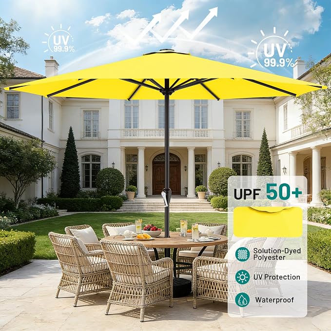 AreShark 12 FT Patio Umbrella for Outdoor, Outdoor Table Umbrella with Crank, Outdoor Patio Umbrellas with 8 Sturdy Ribs, Patio Umbrellas for Market, Garden, Pool (Yellow)