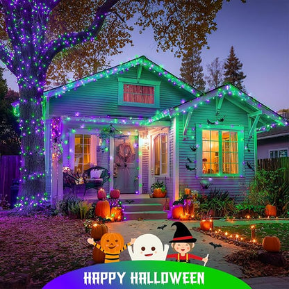 JMEXSUSS 250 LED Halloween Lights Plug in, Purple and Green String Light | Connectable, Durable, Indoor/Outdoor, Waterproof, 8 Modes, Timer, for Halloween Tree Party Garden Patio Decorations