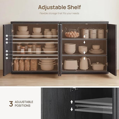 SICOTAS Buffet Cabinet with Storage Accent Sideboard Modern Credenza with Doors & Shelves Fluted Media Console Mid Century Coffee Bar Table for Living Room Kitchen Dining Room Hallway（2PCS）