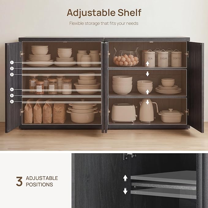 SICOTAS Buffet Cabinet with Storage Accent Sideboard Modern Credenza with Doors & Shelves Fluted Media Console Mid Century Coffee Bar Table for Living Room Kitchen Dining Room Hallway