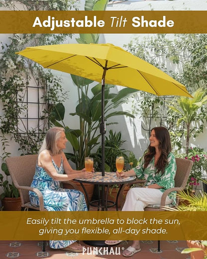 6 Ft Boho Outdoor Patio Umbrella, 6 Foot Patio Table Umbrella, Easy Open/Close Crank and Push Button Tilt Adjustment - Yellow