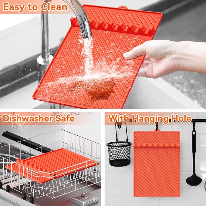 Silicone Griddle Mat for Blackstone - Magnetic Silicone Grill Tools Mat for Blackstone Accessories, Side Shelf Spatula Utensil Mats with Drip Pad for Outdoor BBQ Grill Kitchen Countertop (2-Pack)