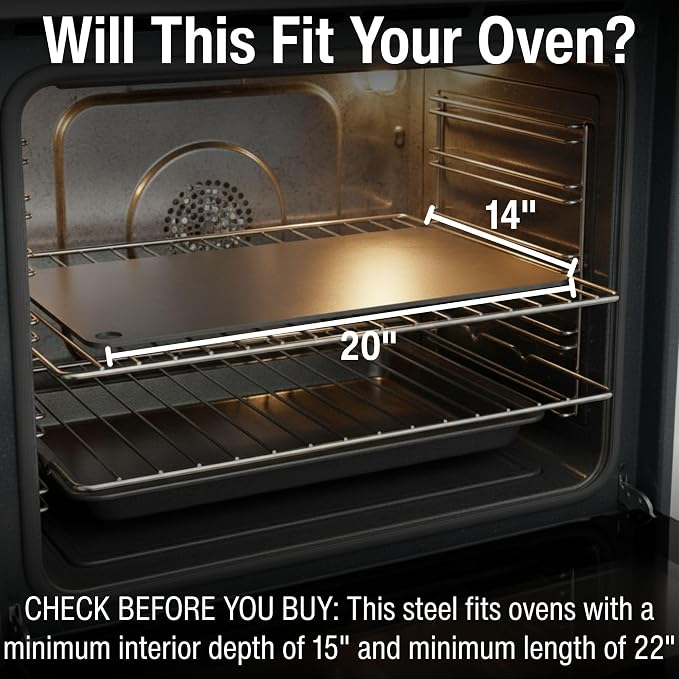 ThermiChef 14x20 Pizza Steel, 1/4" Thick, 19.2 lbs - Cooking Steel for Oven & Grill - Made in USA