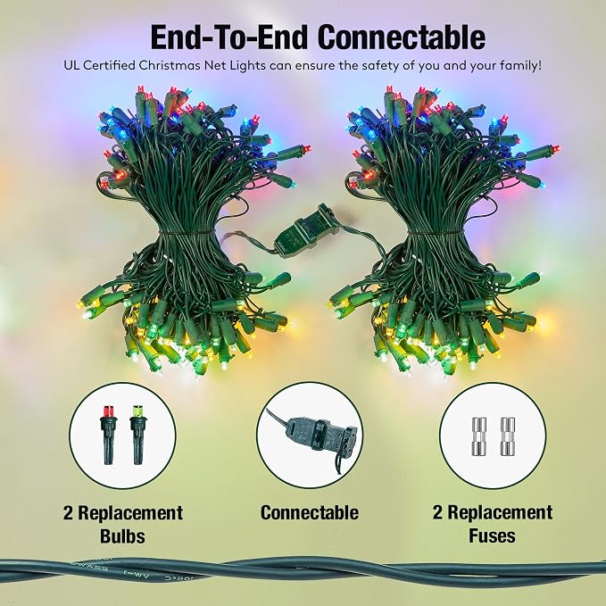Led Multicolor Christmas Net Lights Outdoor Christmas Bushes Lights 120Led 6ftx5ft, Connectable Outdoor Indoor Mesh Net Lighting for Xmas Holiday, Garden, Lawn, Shrubs, Trees, Bushes Decorations
