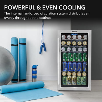 Whynter Beverage Refrigerator with Double-Layer Glass Door, 127-Can 3.1 Cu Ft Freestanding Drink Mini Fridge, BR-130SB, Stainless Steel