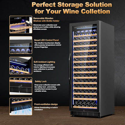 24 Inch Wine Cooler Refrigerator,179 Bottles Wine Fridge Large Capacity Professional Wine Cellars with Powerful Compressor,Quiet Operation and Elegant Design, Black