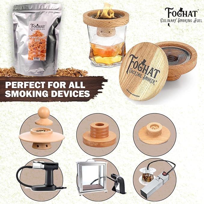 Foghat Cocktail Smoker Wood Chips - 100oz Whiskey Barrel Oak Shavings for Smoker, Bourbon & Drink Infuser Kit - All Natural, Culinary Wood Smoking Chips