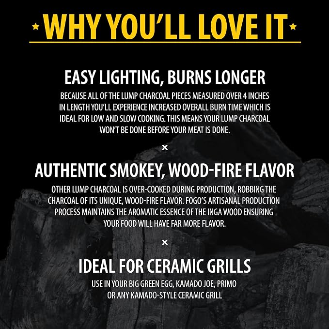 FOGO Premium Hardwood Lump Charcoal, Natural, Large Sized Lump Charcoal for Grilling and Smoking, Restaurant Quality, 35 Pound Bag, 2-Pack