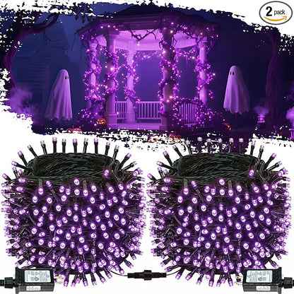 Connectable Purple String Lights, 2pack 164ft 400Led 13 Modes String Lights Plug in, Twinkle Light with Timer Indoor/Outdoor for Tree Party Halloween Decorations