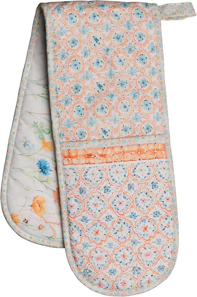 Maison d' Hermine Double Oven Mitts 100% Cotton 7"x35" Double Oven Mitt Heat Resistant BBQ Cooking Gloves with Loop Baking Grilling Kitchen Hotel Home Farmhouse Spring Summer (Summer Whisper)