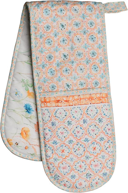 Maison d' Hermine Double Oven Mitts 100% Cotton 7"x35" Double Oven Mitt Heat Resistant BBQ Cooking Gloves with Loop Baking Grilling Kitchen Hotel Home Farmhouse Spring Summer (Summer Whisper)