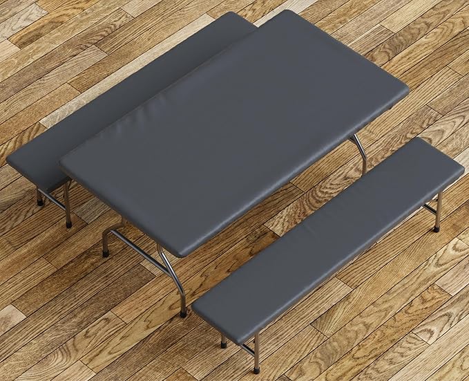 Picnic Table Cover with Bench Covers -Fitted with Elastic, Vinyl with Flannel Back, Fits for Table 30"x 72" Rectangle,Water Proof, Solid Black Design