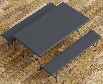 Picnic Table Cover with Bench Covers -Fitted with Elastic, Vinyl with Flannel Back, Fits for Table 30"x 72" Rectangle,Water Proof, Solid Black Design