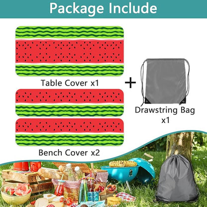 Watermelon Picnic Table Cover with Bench Covers and Bag | Camping Essentials Waterproof Fitted Tables and Seats Set Patio Outdoor Must Haves Stuff Tablecloth Rv Camper 3Pcs 30x60 Inch