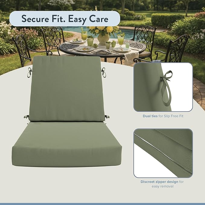 California Umbrella Outdoor Dining Chair, Patio Seat Cushion, 20 x 40 Inch, Premium Outdoor Memory Foam, Fade Resistant Sunbrella Fabric, Fabric Ties,Spa