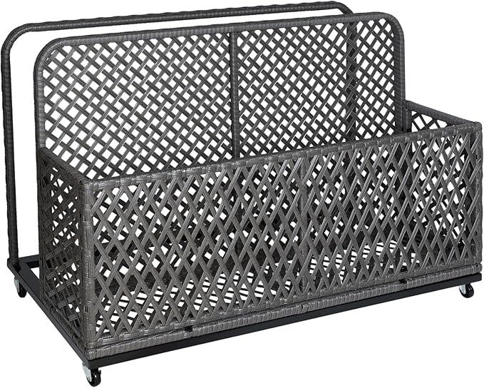 IDEALHOUSE Poolside Float Storage, Outdoor Storage, Patio Basket, Storage Box, PE Rattan Outdoor Pool Caddy with Rolling Wheels for Floaties, Patio, Pool, Beach-Sturdy & Movable, Diamond Gray