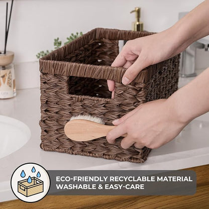 GRANNY SAYS Wicker Storage Baskets for Shelves, Wicker Baskets for Organizing, Waterproof Woven Basket for Pantry, Rectangle Basket for Shelf, Brown, 2-Pack
