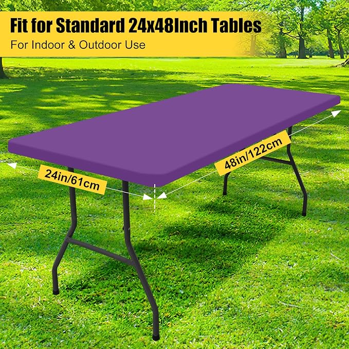 Smiry Rectangle Picnic Table Cloth, Waterproof Elastic Fitted Tablecloths for 4 Foot Tables, Washable Polyester Table Cover for Camping, Indoor and Outdoor (Purple, 24"x48")
