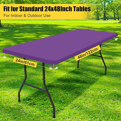 Smiry Rectangle Picnic Table Cloth, Waterproof Elastic Fitted Tablecloths for 4 Foot Tables, Washable Polyester Table Cover for Camping, Indoor and Outdoor (Purple, 24"x48")