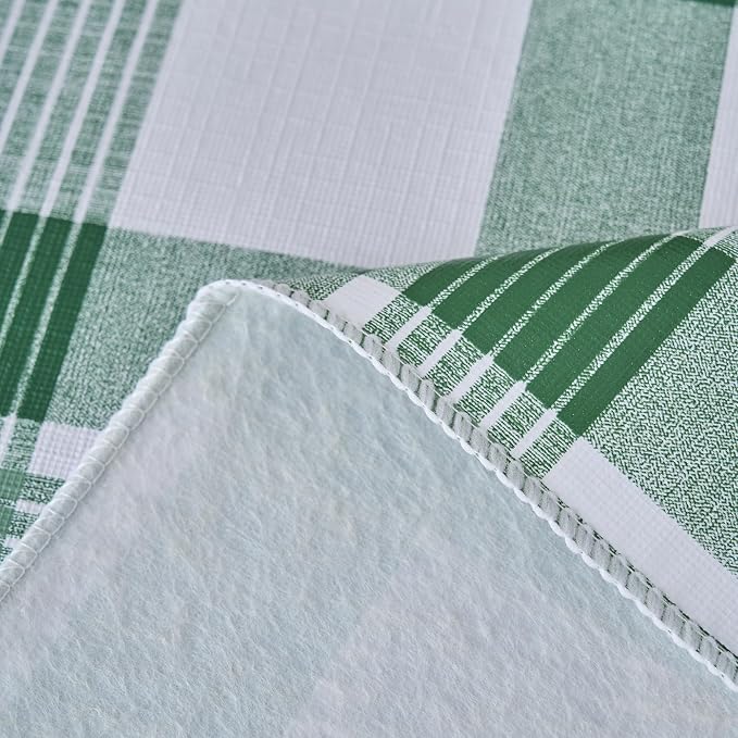 NLMUVW Vinyl Tablecloth 108 Inch with Flannel Backing, 100% Waterproof PVC Table Cloth Wipe Clean Table Cover for Dining Party Camping Outdoor, Green Check, 60 X 108 Inch