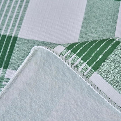 NLMUVW Vinyl Tablecloth 108 Inch with Flannel Backing, 100% Waterproof PVC Table Cloth Wipe Clean Table Cover for Dining Party Camping Outdoor, Green Check, 60 X 108 Inch