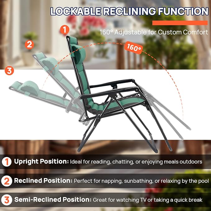 Oversized Zero Gravity Lounge Chair, Foldable Lawn Recliner Outdoor Chair | Ergonomic Zero Gravity Lounge Chair with Soft Padding, Recline Support and Cup Holder for Outdoor Leisure