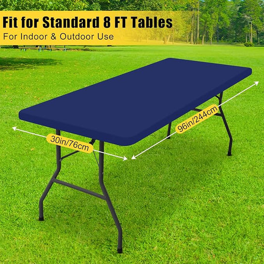 Smiry 2 Pack Rectangle Tablecloth, Elastic Fitted Flannel Backed Vinyl Tablecloths for 8ft Folding Tables, Waterproof Wipeable Table Covers for Outdoor, Indoor, Picnic and Camping (Navy, 30"x96")