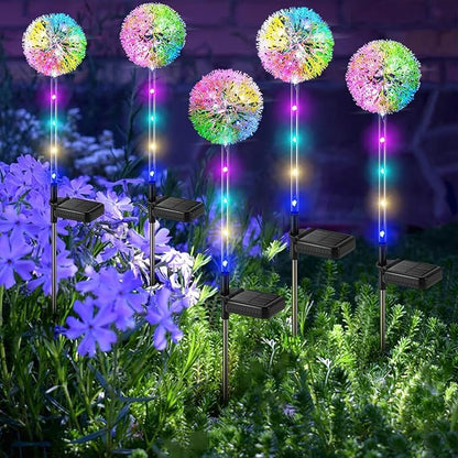 WdtPro Solar Lights Outdoor Garden Decor, 6 Pack Solar Flower Lights, 2 Modes Colorful Dandelion Light, Brighter Waterproof Decorative Garden Lights for Yard, Patio, Flower Bed, Unique Gifts for Women