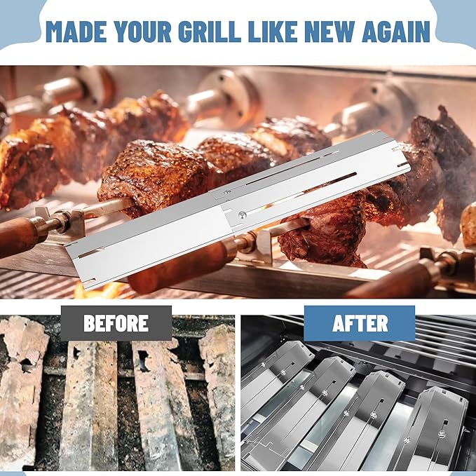 Universal Stainless Steel Adjustable Grill Heat Plates Heat Tents Heat Shields Grill Burner Cover,Compatible with Charbroil, Nexgrill, Brinkmann, Dyna Glo etc.,Extends from 11.75" up to 21" L, 4 Pack