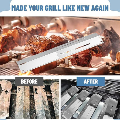 Universal Stainless Steel Adjustable Grill Heat Plates Heat Tents Heat Shields Grill Burner Cover,Compatible with Charbroil, Nexgrill, Brinkmann, Dyna Glo etc.,Extends from 11.75" up to 21" L, 4 Pack