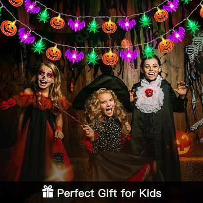 2 Pack Halloween Lights Outdoor Indoor Decorations Total 40FT 60 LED Pumpkin Bat Spider Halloween String Lights Battery Operated, 8 Modes Waterproof Cute Fairy Lights for Home Office Outside Decor