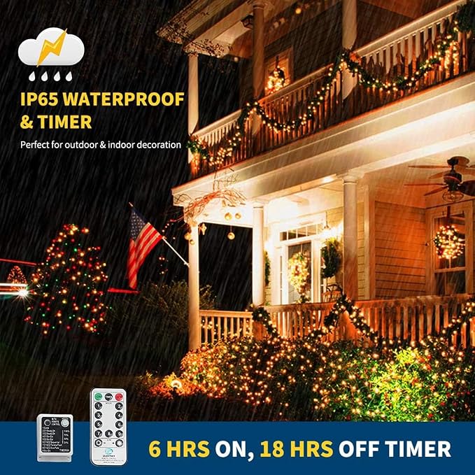 MZD8391 105FT 300LED Color Changing Christmas Light, Christmas Tree Lights | Warm White & Multicolor, Waterproof, UL listed, 11 Light Mode, Remote & Timer, Memory, End To End Connect