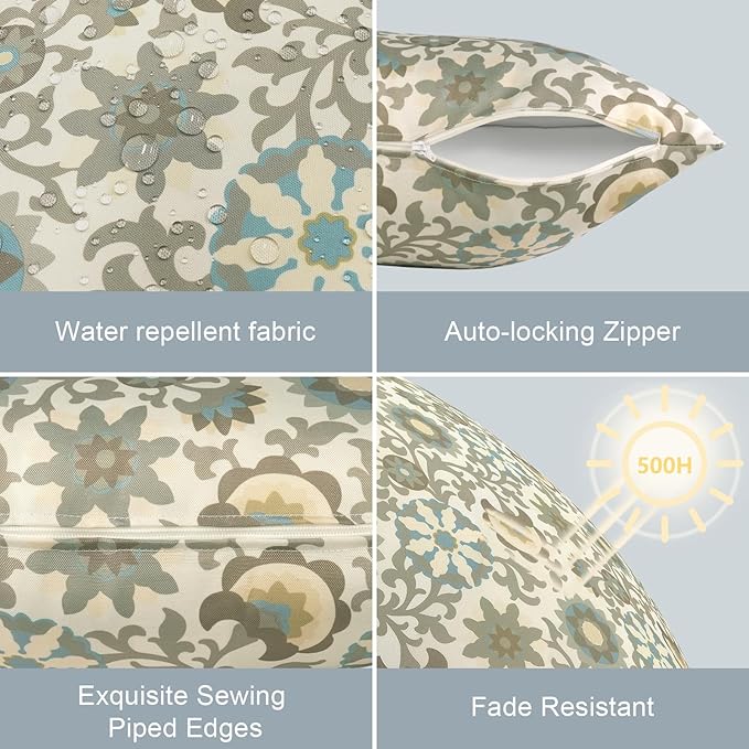 LVTXIII Set of 2 Patio Lumbar Pillow Covers ONLY, 12" x 20" Fade Resistant Outdoor Lumbar Pillow Cases, Fluffy Decorative Garden Lumbar Cushions Covers for Home Patio Coach Sofa Use, Floral Symphony‌