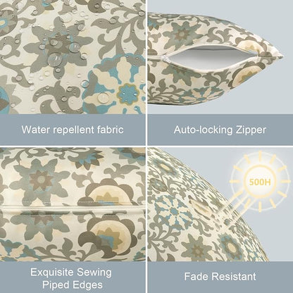 LVTXIII Set of 2 Patio Lumbar Pillow Covers ONLY, 12" x 20" Fade Resistant Outdoor Lumbar Pillow Cases, Fluffy Decorative Garden Lumbar Cushions Covers for Home Patio Coach Sofa Use, Floral Symphony‌
