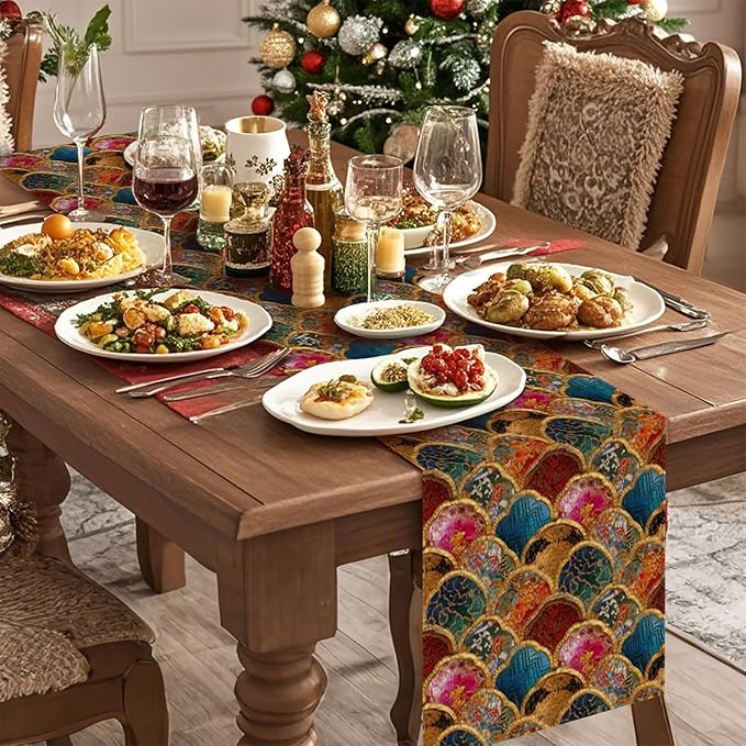 Bohemia Table Runner,Dining Decor for Kitchen Coffee Table Family Dinners Holiday Parties Wedding Events Decor(13x72 inch)
